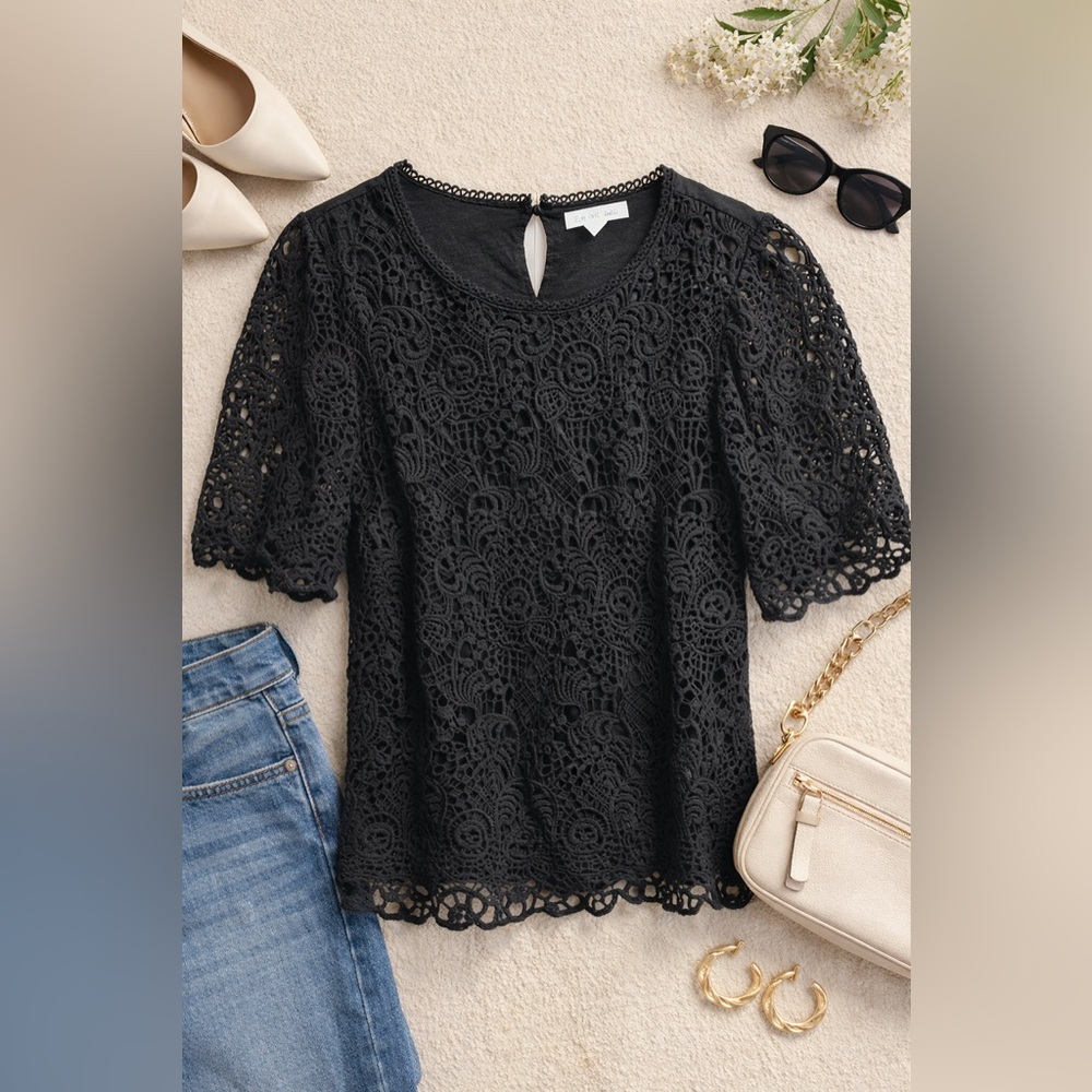 Eri & Ali Chic Black Crochet Blouse